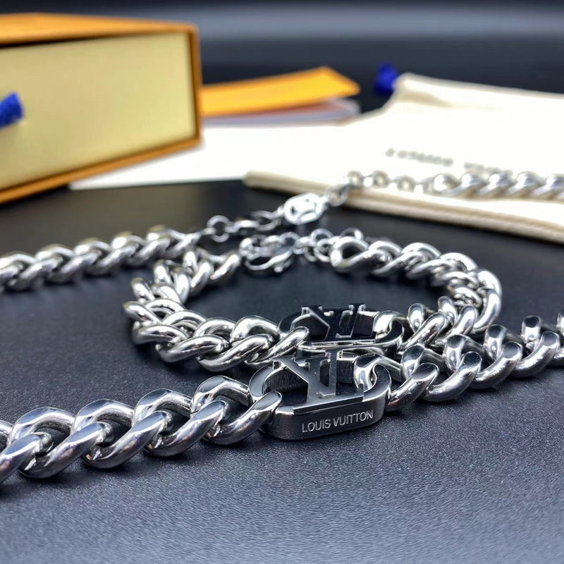 Louis Vuitton Bracelet & Cuban Necklace