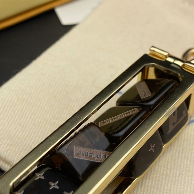 Louis Vuitton X SUPREME Dice Key Chain Bag Charm Brown
