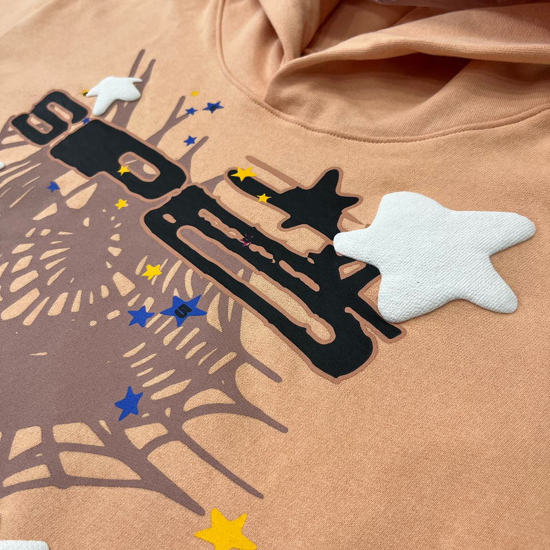 SP5DER Peach Hoodie – Bold Designer Streetwear with Web Graphic