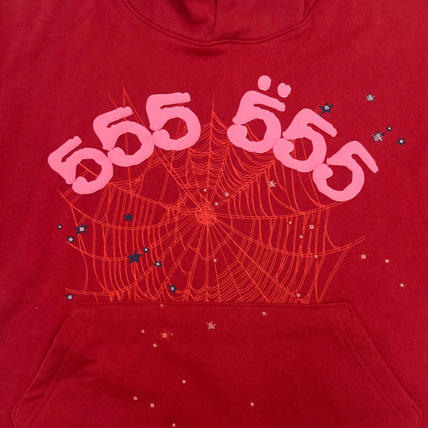 SP5DER Cherry Red Hoodie – Bold Designer Streetwear