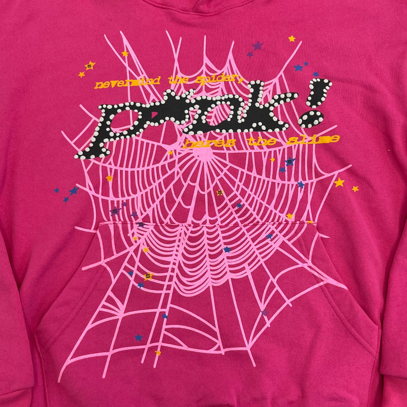 SP5DER P*NK Pink Hoodie – Designer Streetwear with Bold Graphic Details