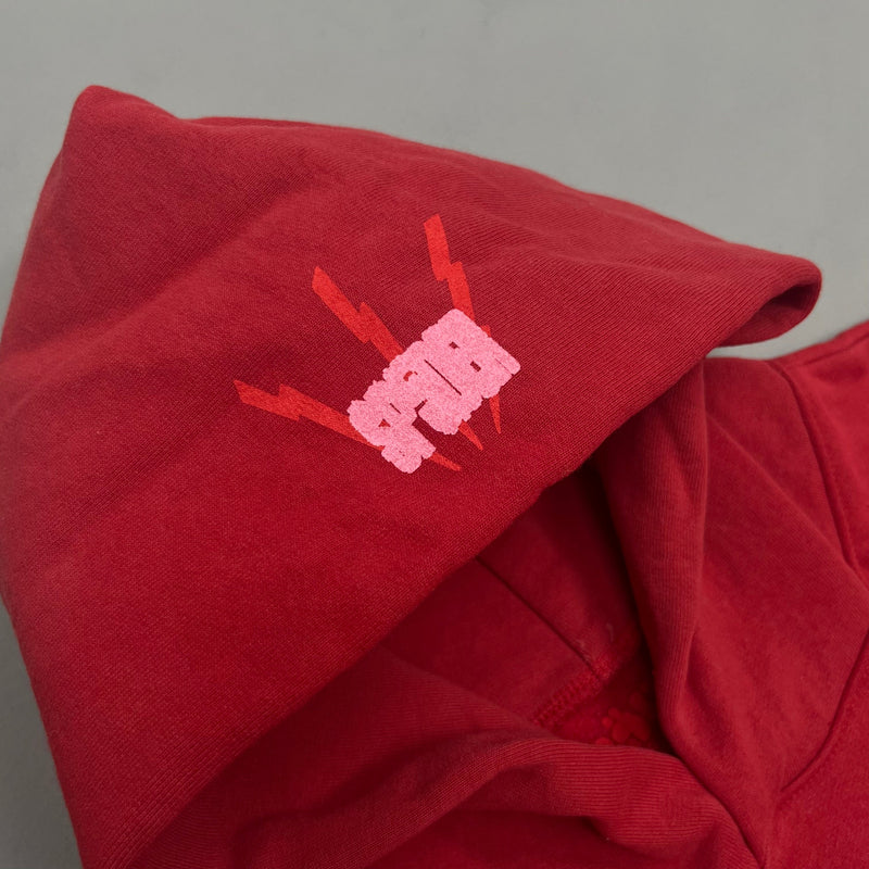 SP5DER Cherry Red Hoodie – Bold Designer Streetwear