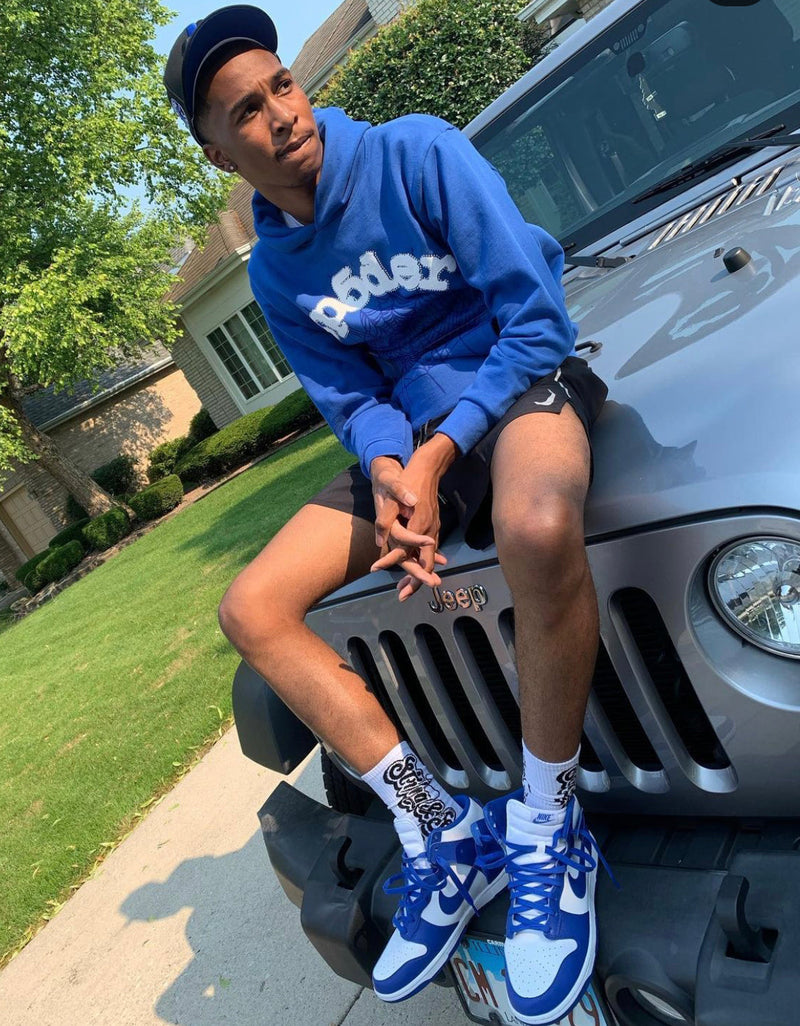 SP5DER Blue Hoodie – Bold Designer Streetwear