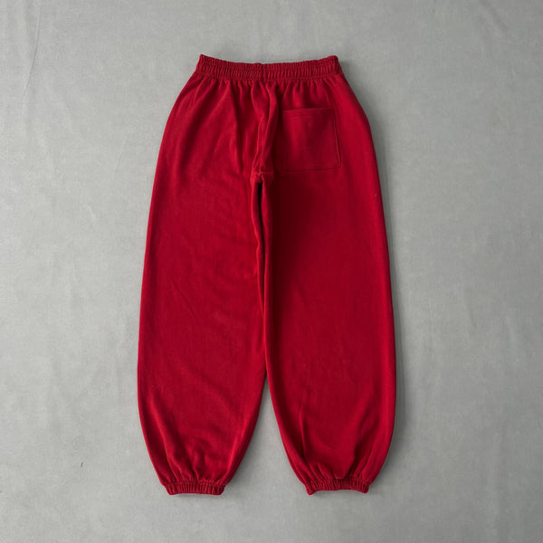 SP5DER Cherry Red Pants – Bold Designer Streetwear with Graphic Details
